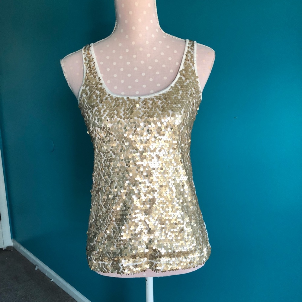Express white with gold sequins tank top